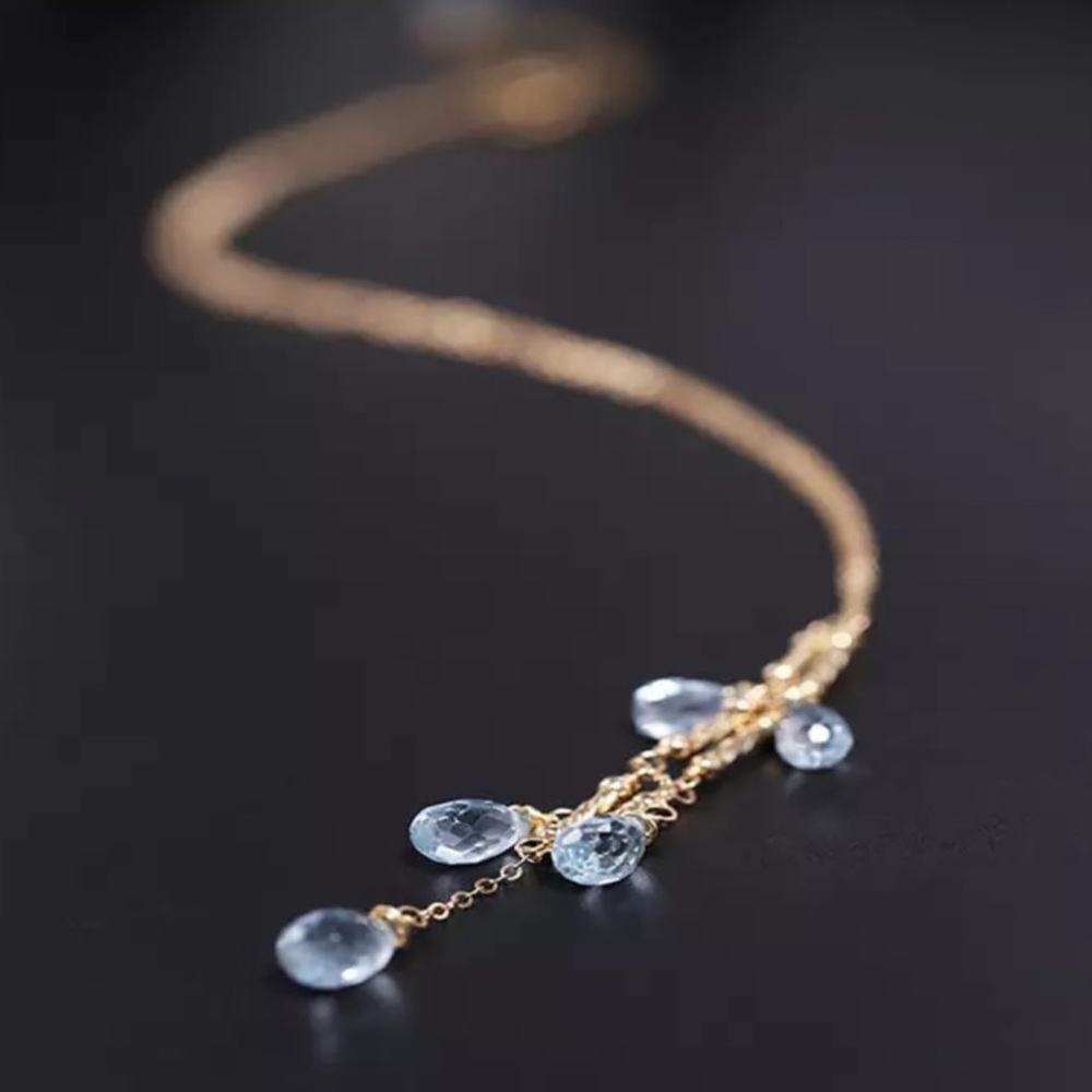 Handmade Natural Topaz Droplet Dainty Necklace - Picture 5 of 11
